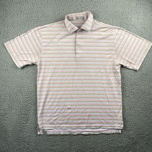 Peter Millar Polo Shirt Men’s Size Medium Blue Beige Pink Striped Golf Casual